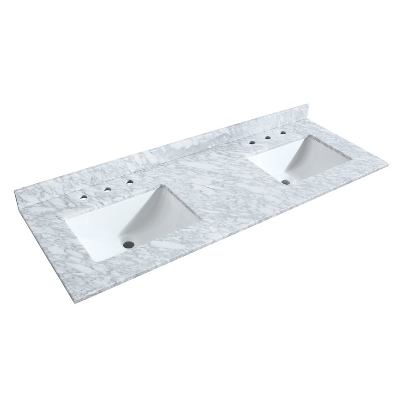 Deborah 60" White and Gold Double Bathroom Vanity with Marble Top