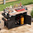 52.8"W Wicker Outdoor Grill Cart With Extended Plastic Wood Table Top, Rolling Kitchen Island On Wheels With Storage Cabinet, For Patio Backyard Garden Poolside, Double Handle Design-129457782