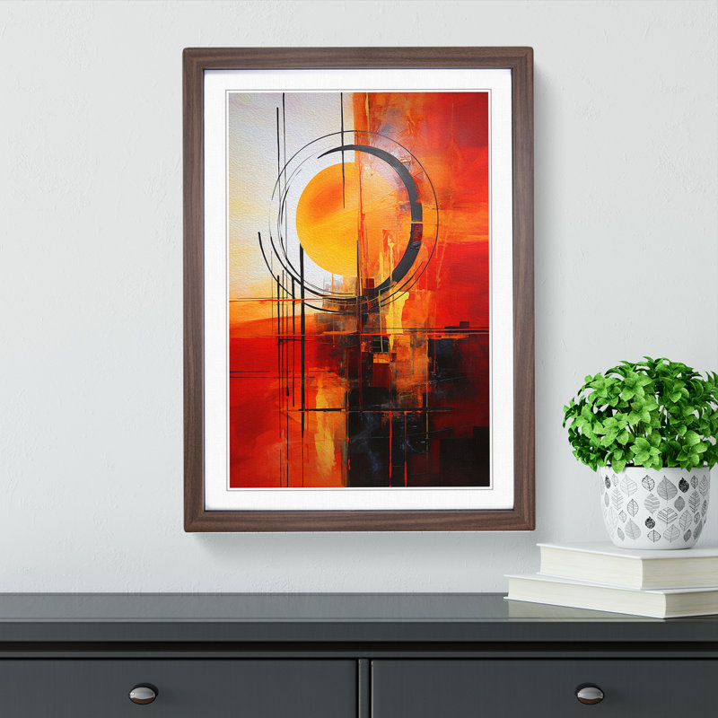 Sunrise Abstract - Single Picture Frame Print on Wood, Walnut, 34cm H x 25cm W x 2cm D