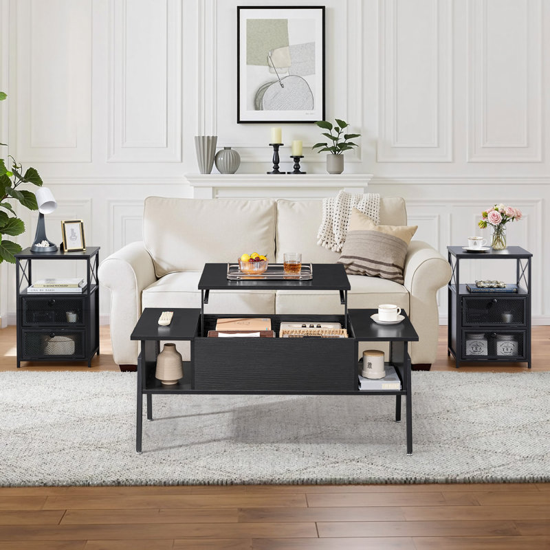 Ensemble de table basse et de table d'appoint 3 pièces Farmhouse, Black