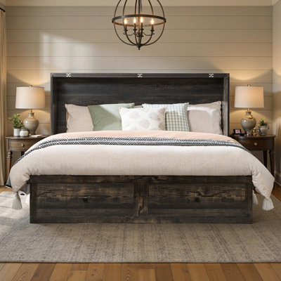 Wilkinson Farmhouse Full Murphy Bed With Large Storage Drawer & Charging Station, Dark Oak