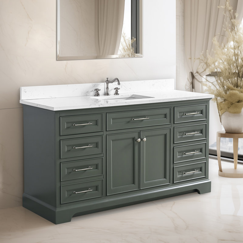 Ensemble de meuble-lavabo simple 60 po Aanayah, Vert rétro