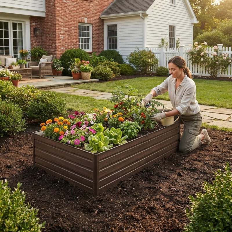 Lit de jardin surélevé galvanisé 8 pi x 4 pi x 2 pi avec finition grain de bois, grande boîte à fleurs en métal pour légumes, herbes et fleurs