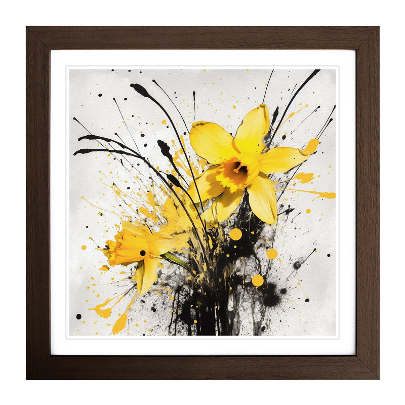 Daffodil Splatter - Framed Print, Walnut