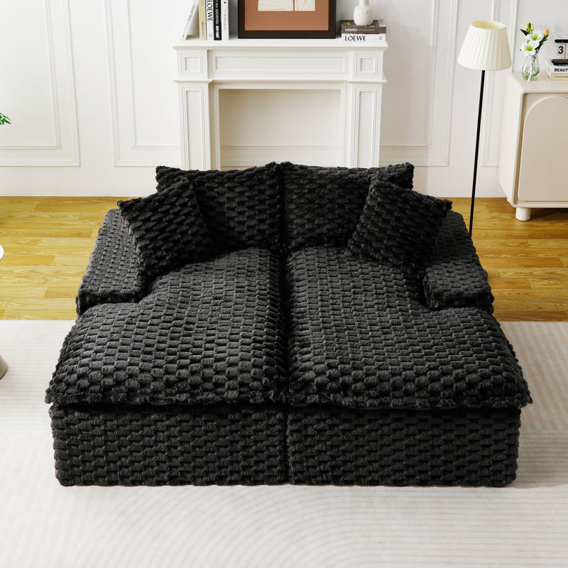 Canapé-lit double en velours Boneless Turtle, Noir