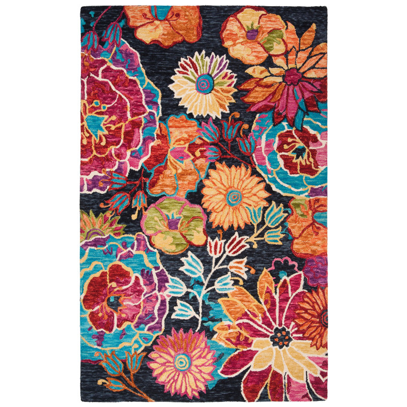 Tapis floral en laine touffeté à la main Sisag, Rectangle 2 pi x 3 pi