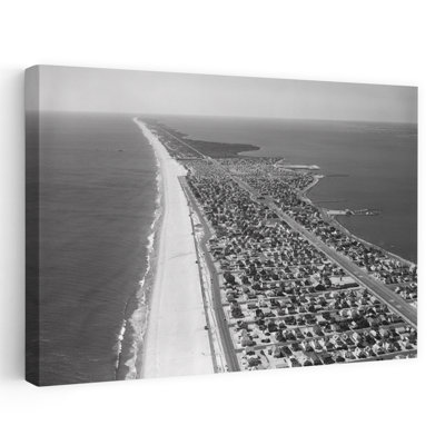 1970, années 1980, vue aérienne de la côte de Jersey, péninsule de Barnegat, Barrier Island, bord de mer, parc, New Jersey, États-Unis, rétro, rétro, plage, art marin