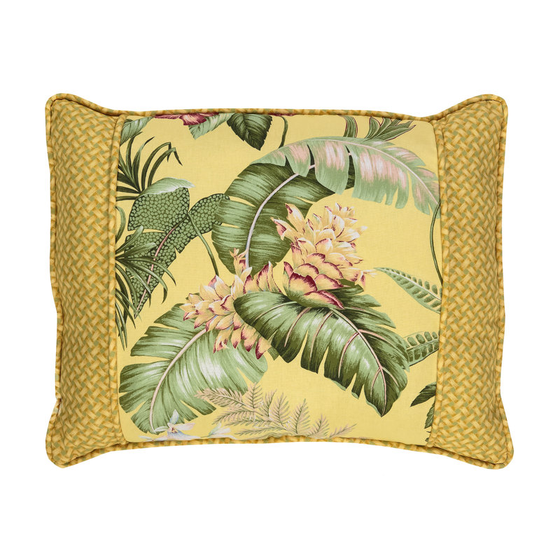 Ferngully Yellow Tropical Cotton Floral Breakfast Pillow with Accent Bands
