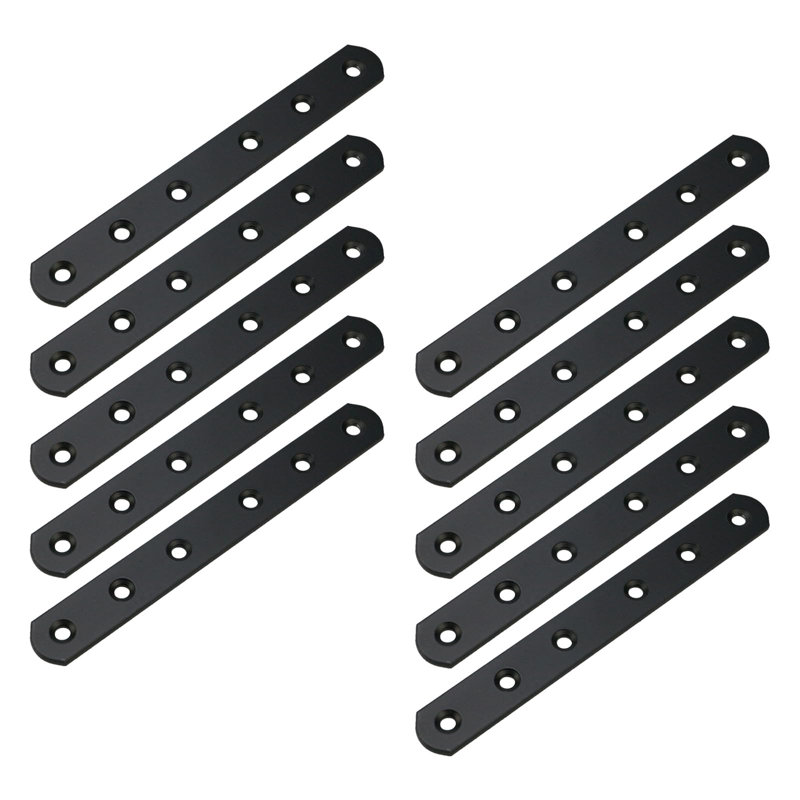 10-Pack Straight Bracket Angle Brackets With Screws, Black, 0.1" H x 6.2" W x 0.79" D