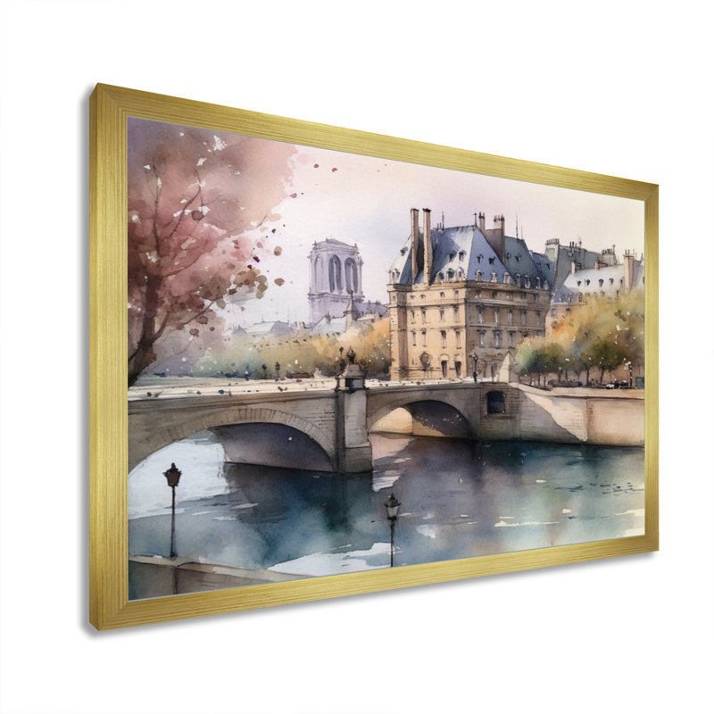 Aquarelle de Paris, France IV - reproduction, H 12 po x l 20 po x P 1 po, Cadre doré
