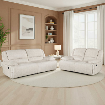 Ormond Transitional Microfiber 2-Piece Manual Double Reclining Living Room Set with Center Storage Console & Space-Saving Wall-Hugger Design