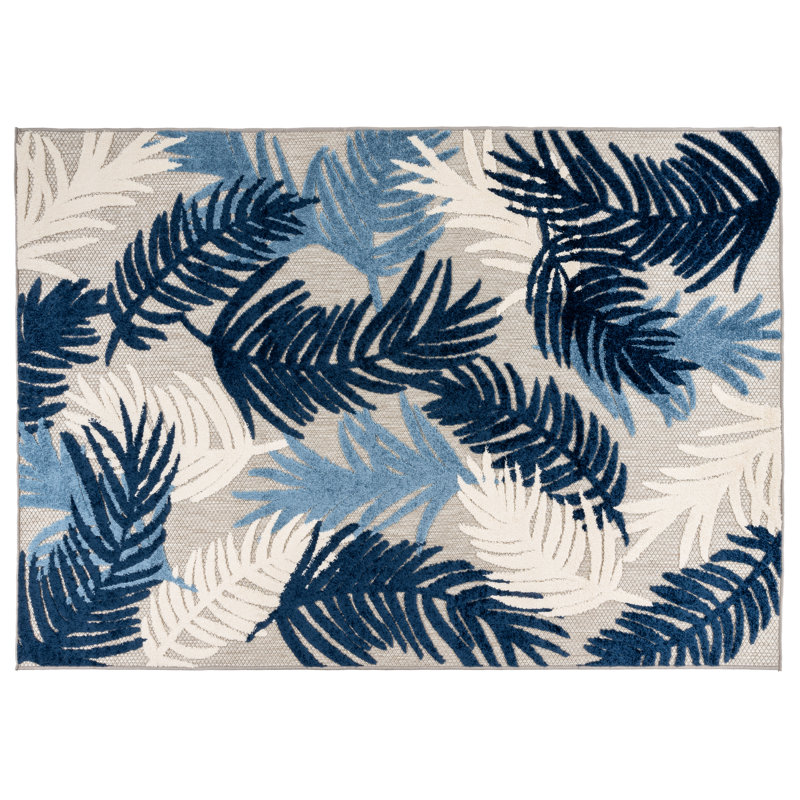 Hernandez Floral Navy/Ivory/Blue Indoor & Outdoor Area Rug, Rectangle 6'6" x 9'