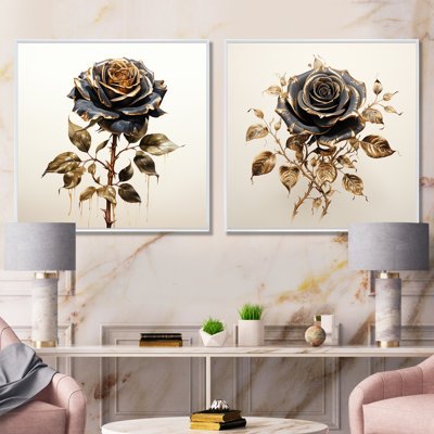 Vintage Rosegold Elegance I - ensemble de 2 impressions sur toile roses