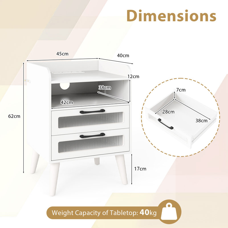 45cm W Manufactured Wood Bedside Table