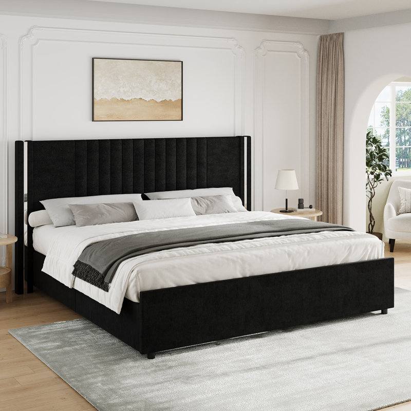 Lit plateforme tapissier Velvet, Très grand lit, Noir