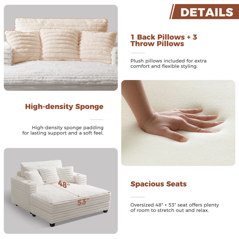 Méridienne surdimensionnée de 60 po Adwin, Beige