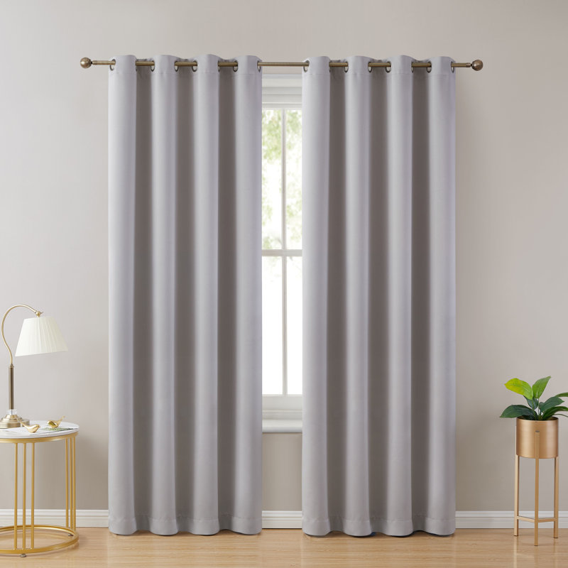 Solid Max 100% Blackout Thermal Grommet Curtain Panels, Light Gray, 52" W x 108" L