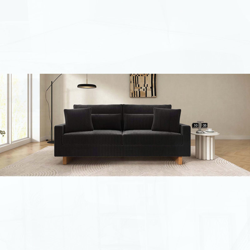 Causeuse moderne en velours côtelé avec quatre coussins, ressorts ensachés, Noir