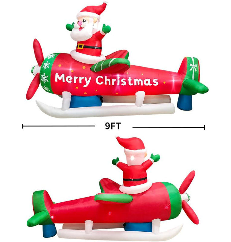 Décoration de Noël gonflable 9 pi Père Noël sur avion