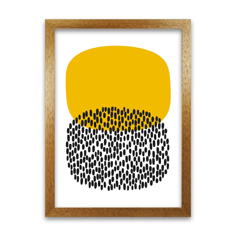 Yellow And Black Dots Original - Print, 59cm H x 42cm W x 3cm D, Oak Frame