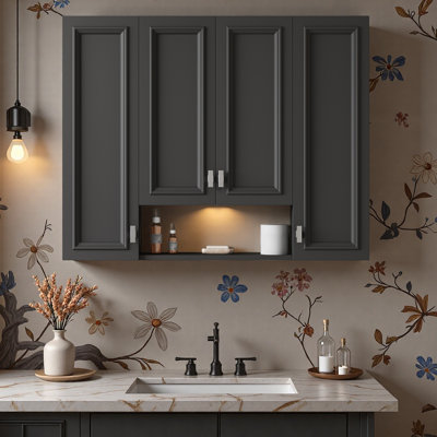 Versatile Design/fashion/high-Quality Materials Modern Bathroom Cabinet with 5 Adjustable Shelves, Wall-Mounted Medicine Cabinet for Bathroom, Soft-Closing Hinges, Open Shelving Design