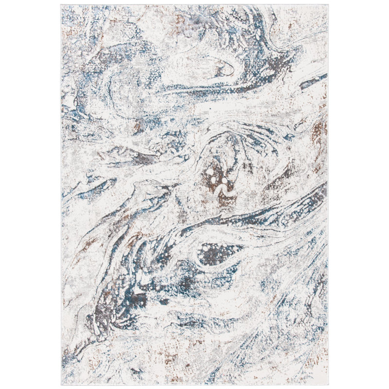 Tapis abstrait ivoire / bleu clair Nagao, Rectangle 8 pi x 10 pi