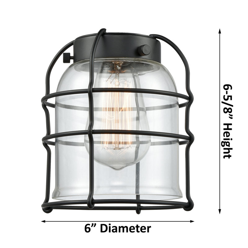 Bell Cage - 1 Light 6" Sconce, 3.5 Watt Vintage LED Bulb, Silver Mercury, Matte Black