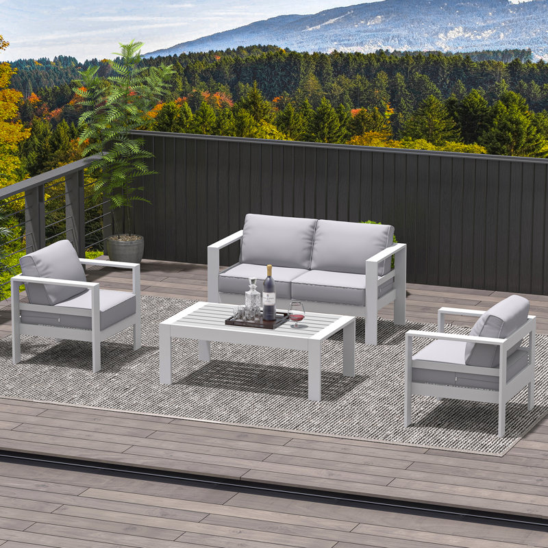 Arnhildur 4 - Person Patio Conversation Set with Cushions, Gray, White/Gray