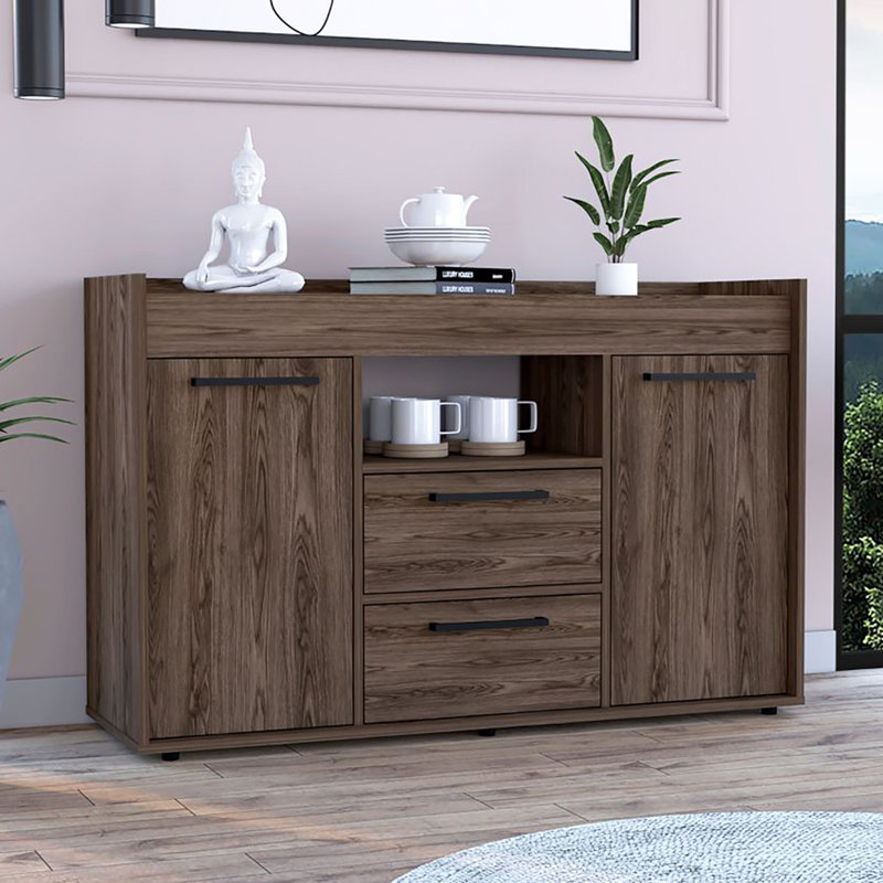 Ciane 47'' Wide Sideboard Cabinet with 2 Doors Cabinets with Interior Shelves and 2 Drawers, Dark Walnut