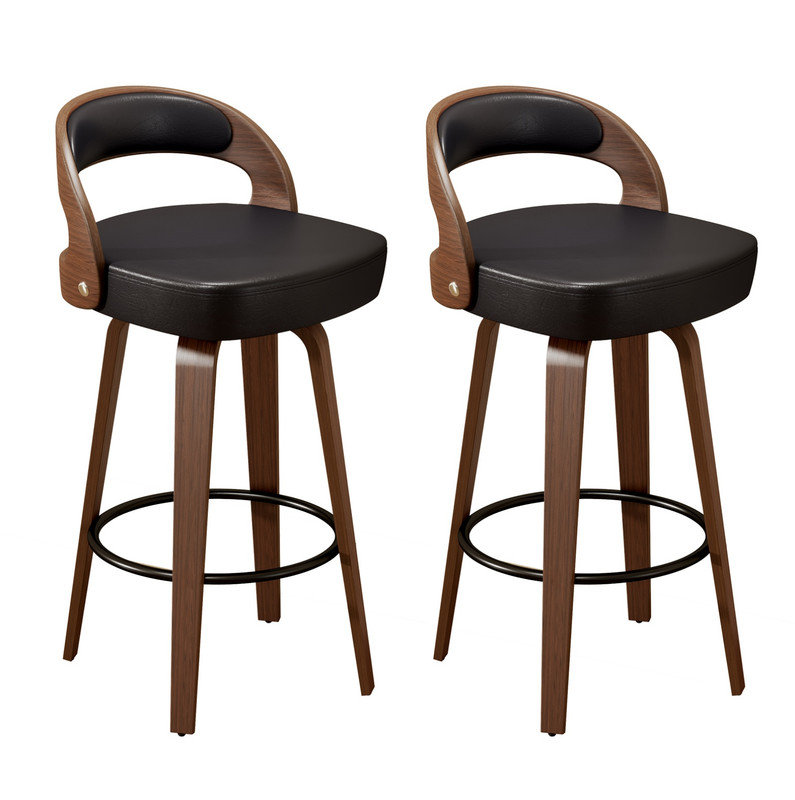 Swivel Bar Stools Set of 2, 26.8" Counter Height Bar Stools for Kitchen Island, Black Barstools Upholstered Faux Leather & Solid Wood Legs, VF