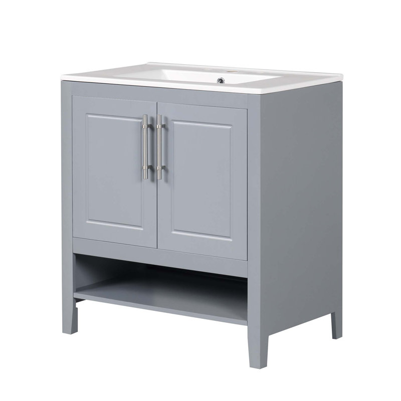 Meuble-lavabo multifonctionnel avec portes et tiroirs 30 po avec lavabo 30 po, Gris
