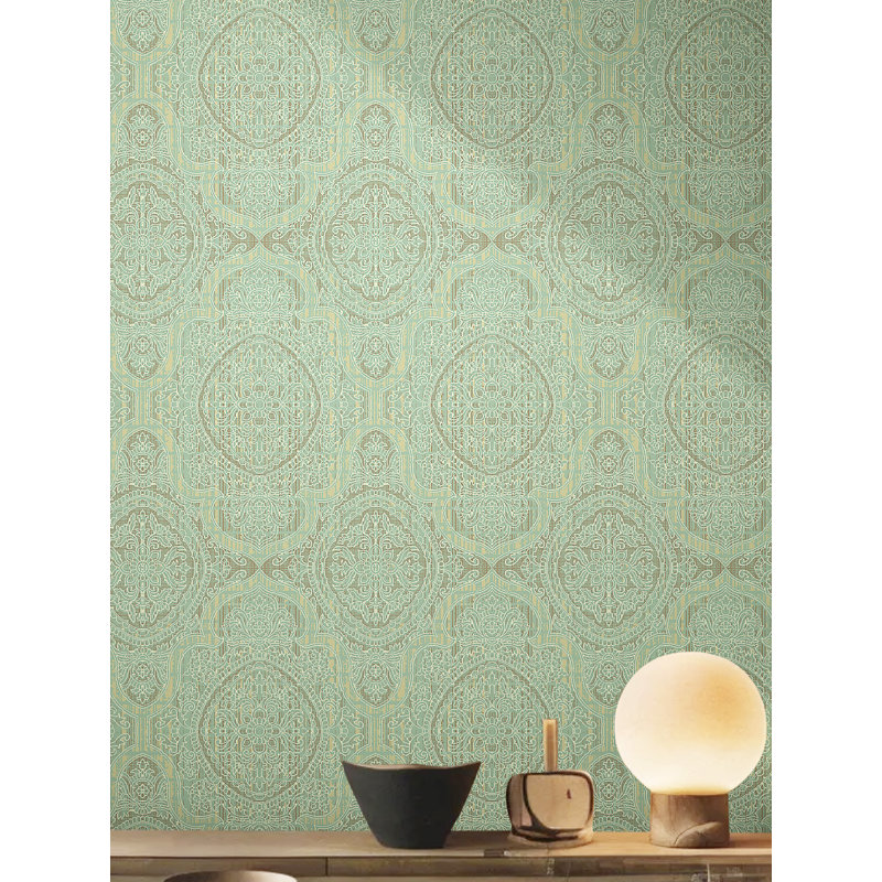 Rouleau de papier peint damassé dorée, Vert