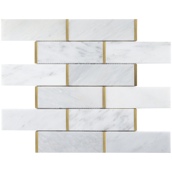 Supreme Tile Natural 11.86 in. x 11.54 in. Brick Joint Polished Marble Mosaic Tile