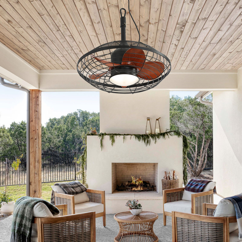 Mistkowski 20" 5 ABS Blades Small Caged Flush Mount Ceiling Fan with LED Lights,Pastoral style