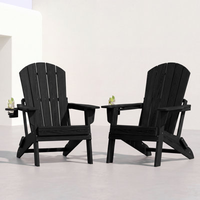 Ensemble de 2 chaises Adirondack pliantes, texture bois, porte-gobelet, PEHD toutes saisons