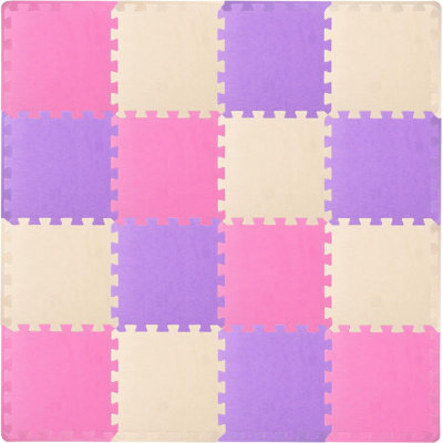 Tapis de jeu ToyVelt 16 ou 32 carreaux - Tapis de jeu rose emboîtable - Carreaux de sol éducatifs en mousse pour casse-têtes, salle d'exercice, aire de jeux