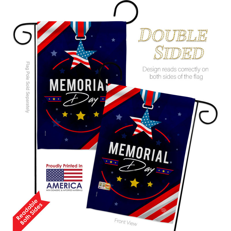 Drapeau de jardin en polyester à 2 côtés 13 x 18,5 po Memorial Day
