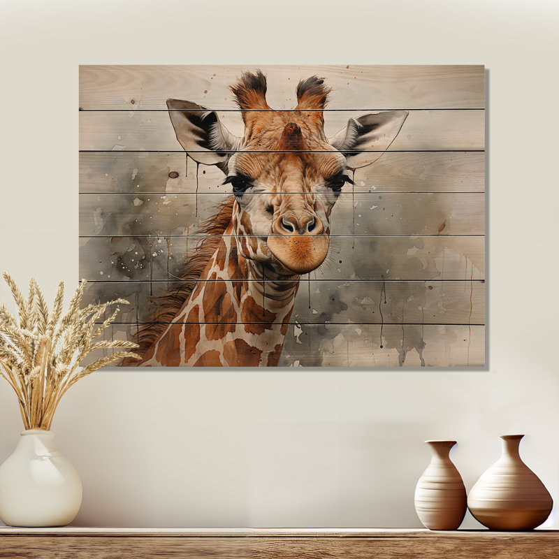 Girafe, portrait élégant sur bois, H 10 po x l 20 po x P 0,78 po