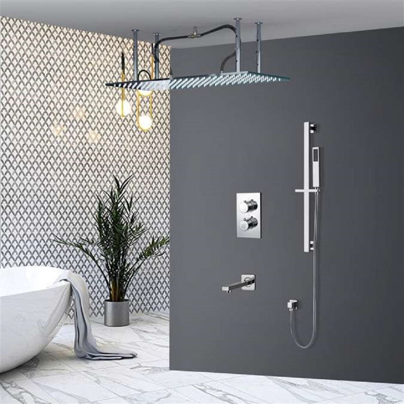 BathSelect Catania Chrome 20"x40" Digital LED Ceiling Mount Rainfall Shower System with Handheld Shower and Tub Spout