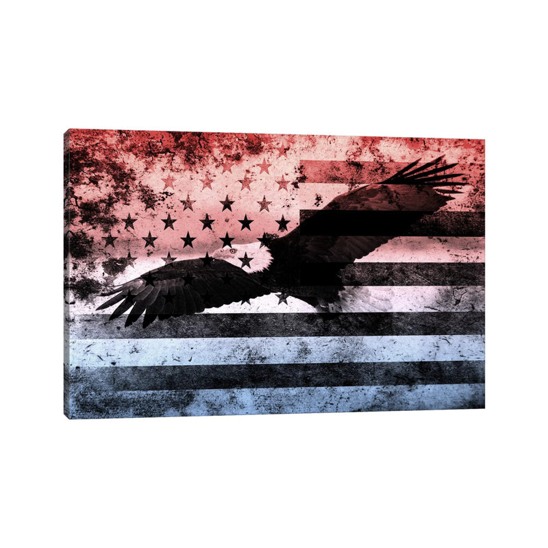 USA "Melting Film" Flag (Bald Eagle) - Print on Canvas, 20.32 cm H x 30.48 cm W, Wrapped Canvas