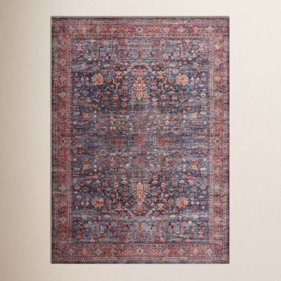 Lotte Navy Brick Washable Oriental Rug