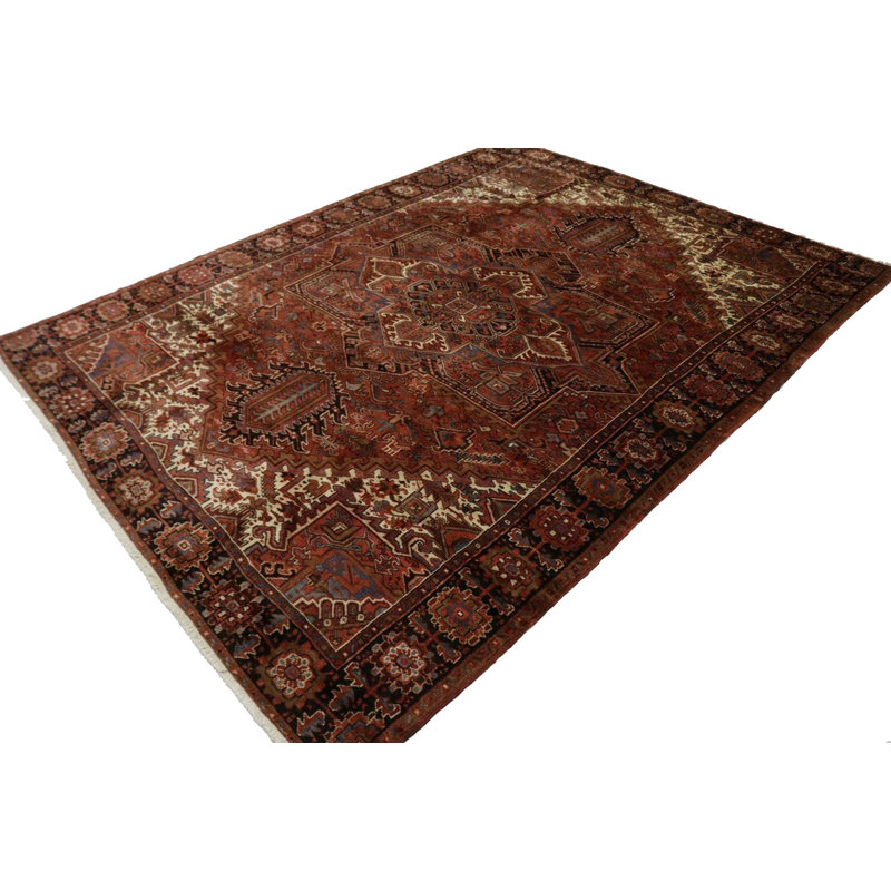 Tapis unique en laine noué à la main de style brique rouge Heriz des années 1980 de 9 pi 10 po x 12 pi 10 po