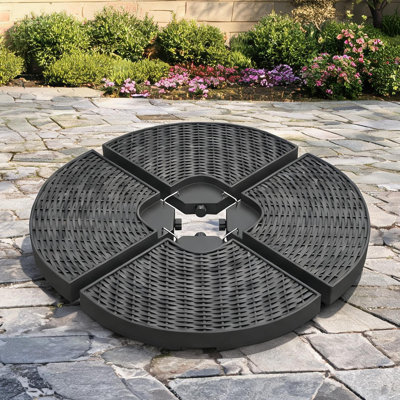 Parasol de parasol et accessoires avec Hdpe noir et poids de base en porte-à-faux en PEHD de 15,4 po, noir de jais