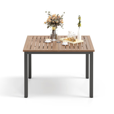 Square Metal Outdoor Dining Table With Umbrella Hole , 106.68cm cm W 106.7cm cm D
