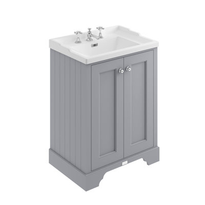 Bayswater 600mm Plummett Grey 2 Door Floor Standing Cabinet With 3 Tap Hole Square Basin