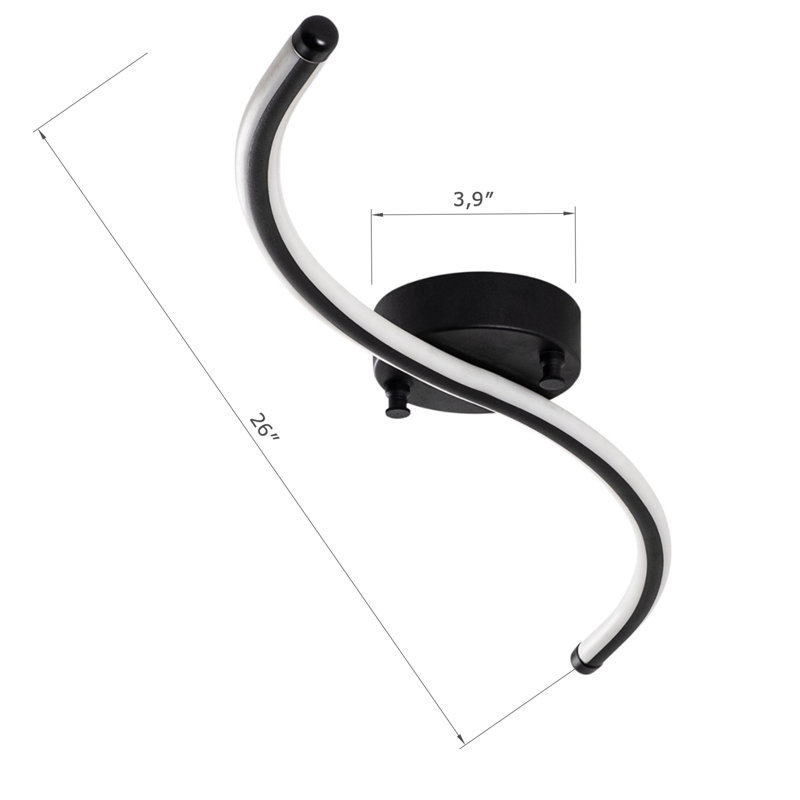 Waveline Modern S-Curve Integrated LED Chandelier, Black