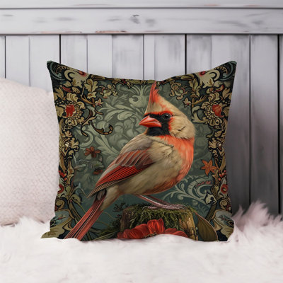 Animals William Morris Cardinal Bird VI Cottage Throw Pillow Cover