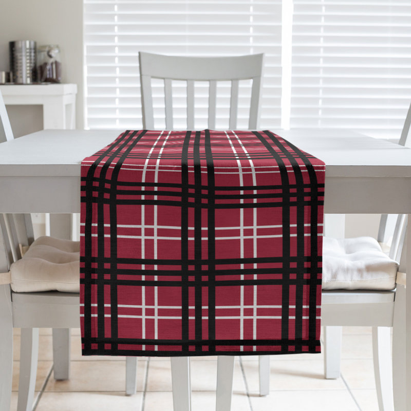 Chemin de table en polyester payant, L 72 po x l 16 po, Rouge / blanc / noir