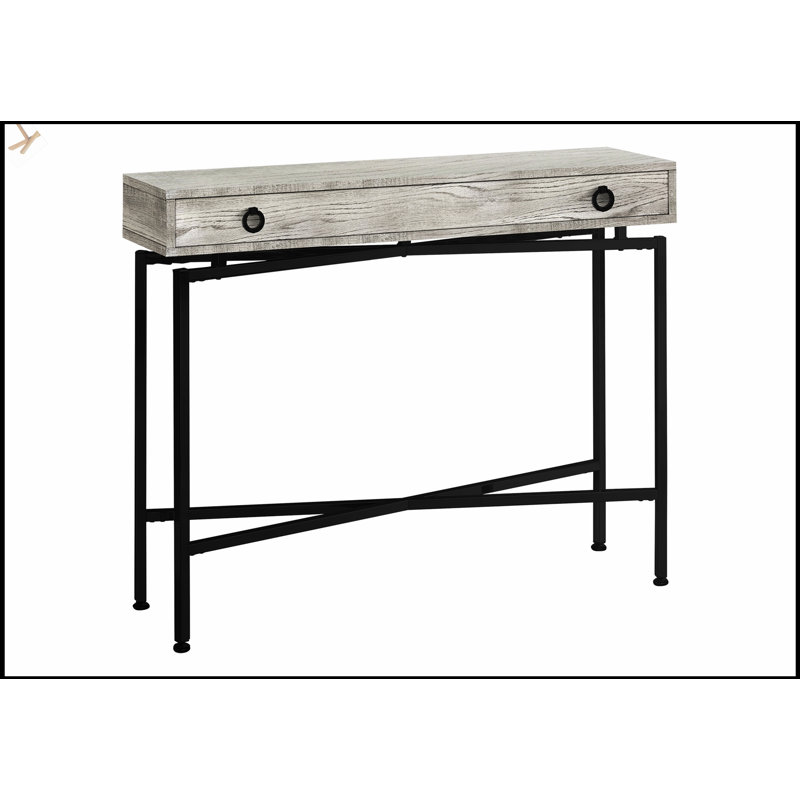 Console étroite avec tiroir de rangement, idéale pour le vestibule et le côté canapé, plateau en stratifié gris, structure en métal noir