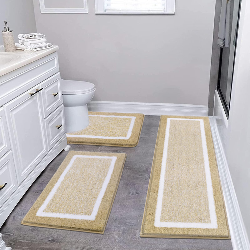 Ultra Soft 3-Piece Set Rectangle Bath Rug, Beige